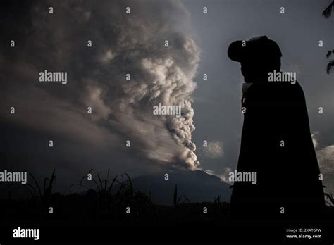 The Morning Of Mount Agung Eruption Was Seen At Muncan Village On 28