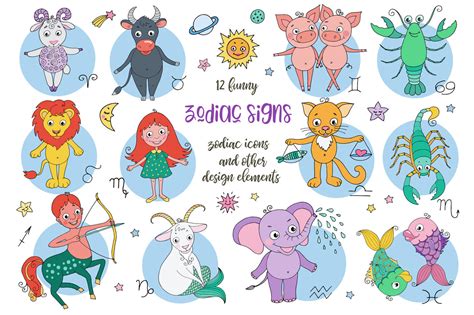 Cute Zodiac Signs By Cute Characters From Maya Thehungryjpeg