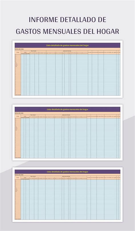 Plantilla De Excel Informe Detallado De Gastos Mensuales Del Hogar Y