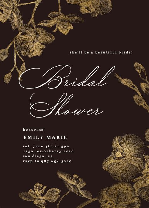 Gold Orchids Bridal Shower Invitation Template Greetings Island