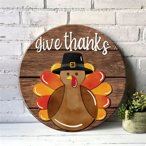 Thanksgiving Turkey Door Hanger Turkey Give Thanks Door Sign Etsy
