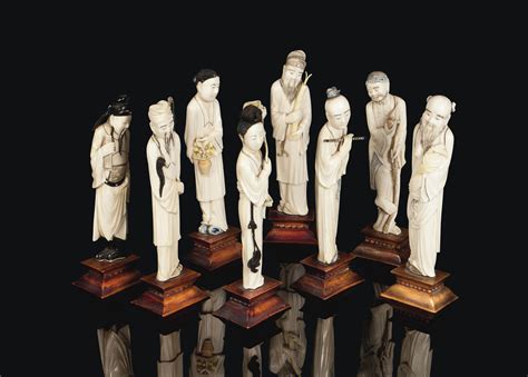 A Set Of Chinese Ivory Models Of The Eight Immortals Republic Period