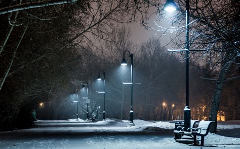 Hintergrundbilder Park Winter Schnee Bank Nacht Beleuchtung