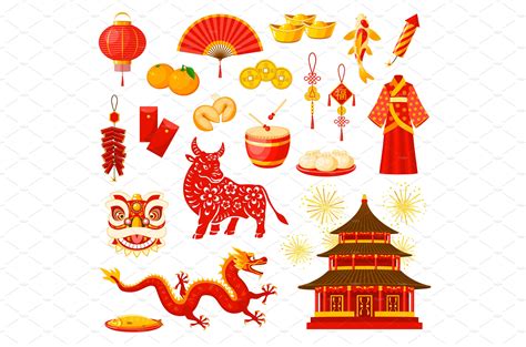 Chinese Lunar New Year Symbols Illustrations ~ Creative Market