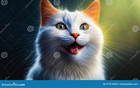 Close Up Of White Cat With Its Mouth Open Generative Ai Stock