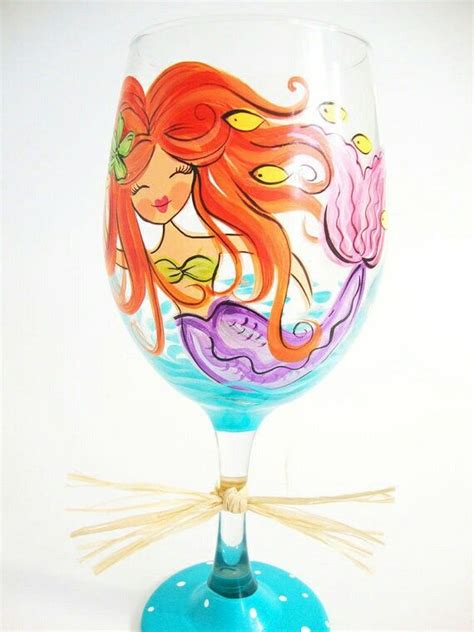Mermaid Fun Wine Glasses Decorated Wine Glasses Hand Painted Wine Glasses Wine Painting