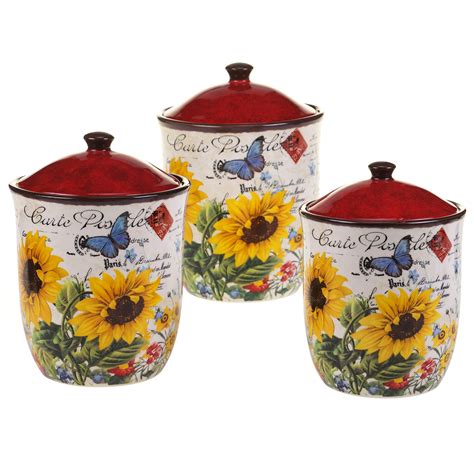Round caps are red and have small. Certified International Sunflower Meadow 3-Piece Kitchen ...