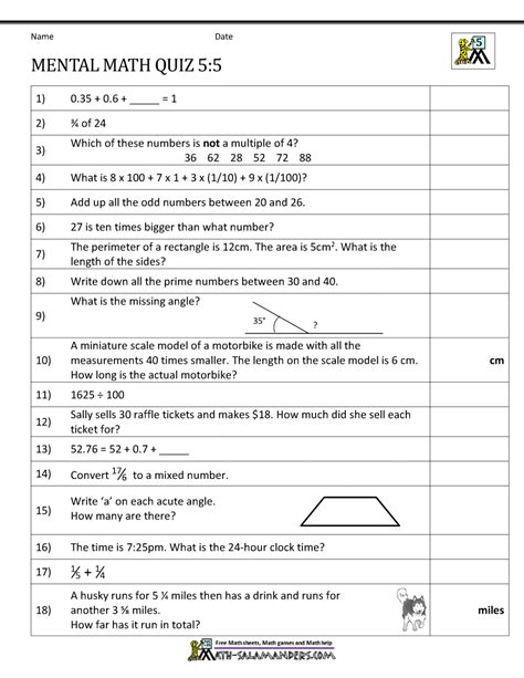 Mental math 5th grade