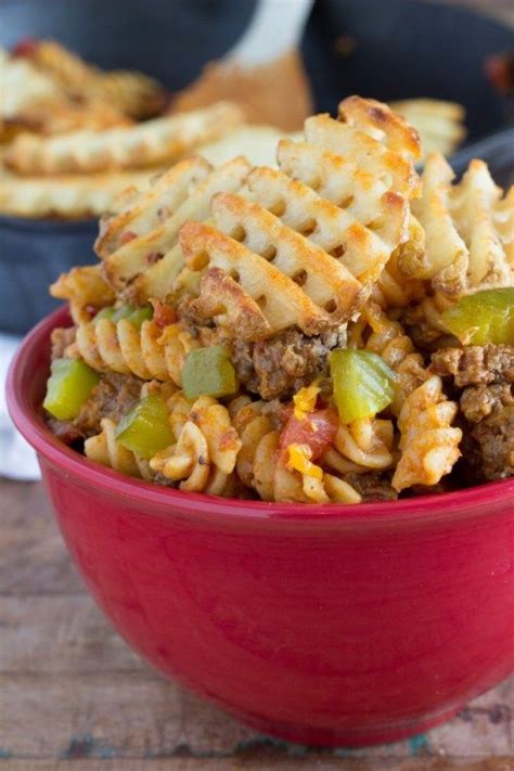Cheeseburger Casserole With Waffle Fries All Made In A Skillet By