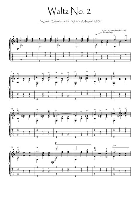Waltz 2 Guitar Solo Arr Pianosheetnow Sheet Music Dmitri Shostakovich Guitar Tab