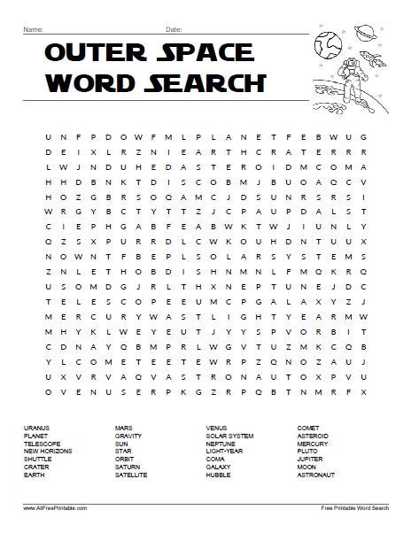 Free Printable Outer Space Word Search Free Printable Outer Space Word