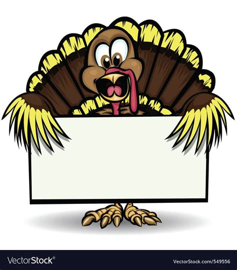Cheerful Turkey Holding Blank Sign Everything Is On Separate Layers