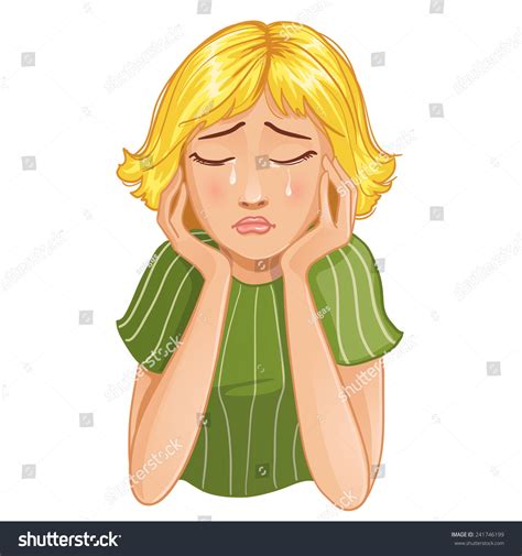 vektor stok sad crying cartoon girl vector image tanpa royalti 241746199 shutterstock