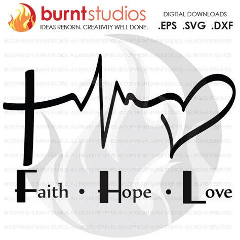 Digital File Faith Love Hope Heartbeat Cross Christian God Holy