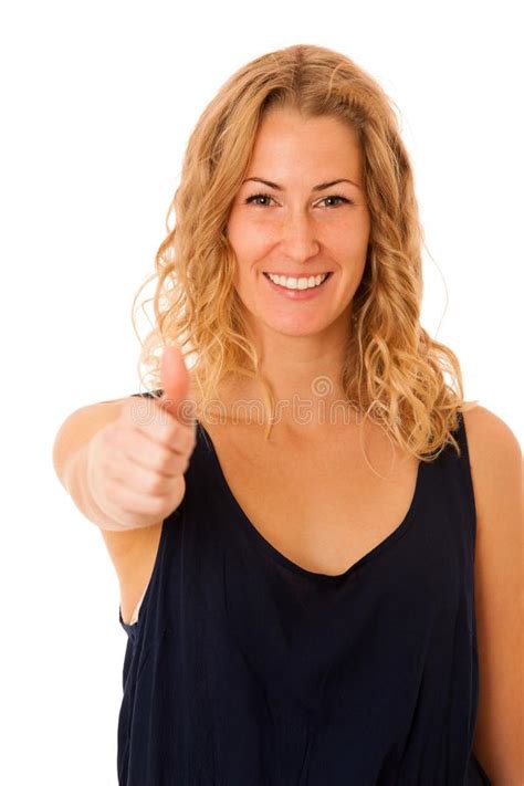 Business Woman Gesturing Success Showing Thumb Up Isolated Over Stock