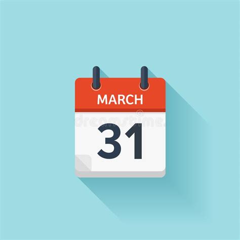 March 31 Vector Flat Daily Calendar Icon Date And Time Day Month