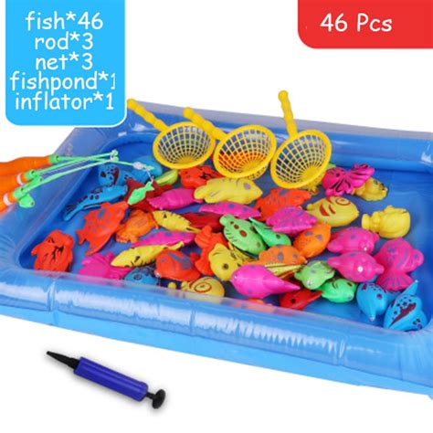 46pcslot With Inflatable Pool Magnetic Fishing Toy Rod Net Set For