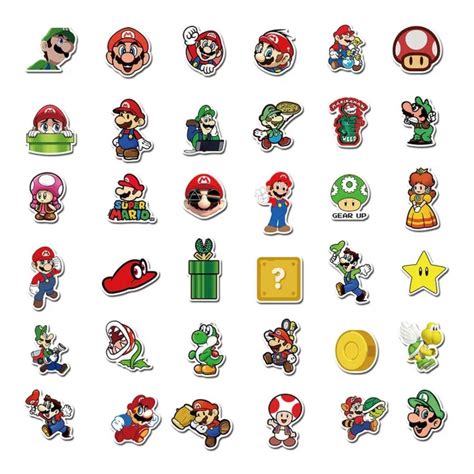 Set 50 Stickers Super Mario Mario Bros Calcomanias Meses Sin