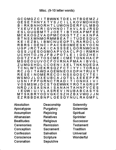 Word Search Misc 9 10 Letter Words
