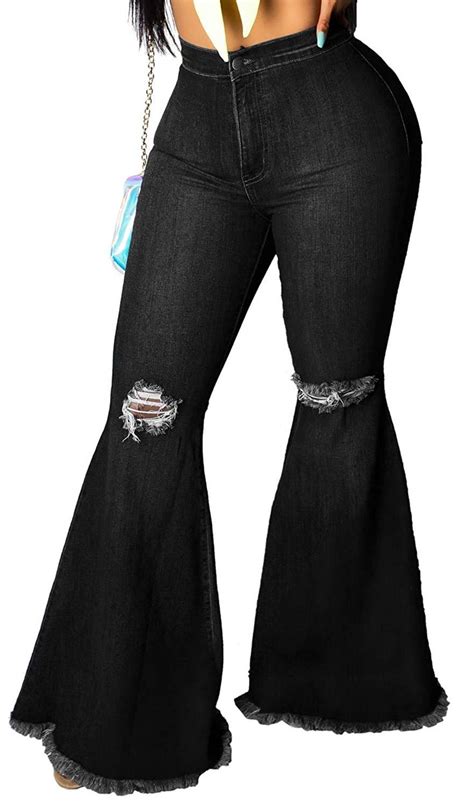 Womens Elastic Classic Denim Bell Bottom Jeans At Amazon Womens Jeans