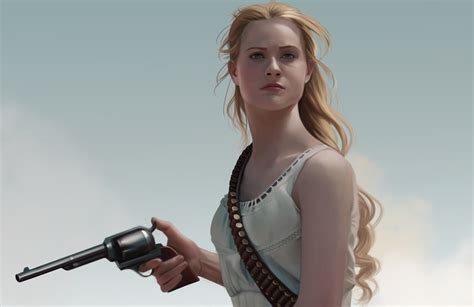 Gun Weapon Revolver Women Artwork Westworld Evan Rachel Wood Girls With