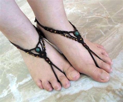 Macrame Barefoot Sandals Beach Sandals Macrame Jewelry Yoga Etsy