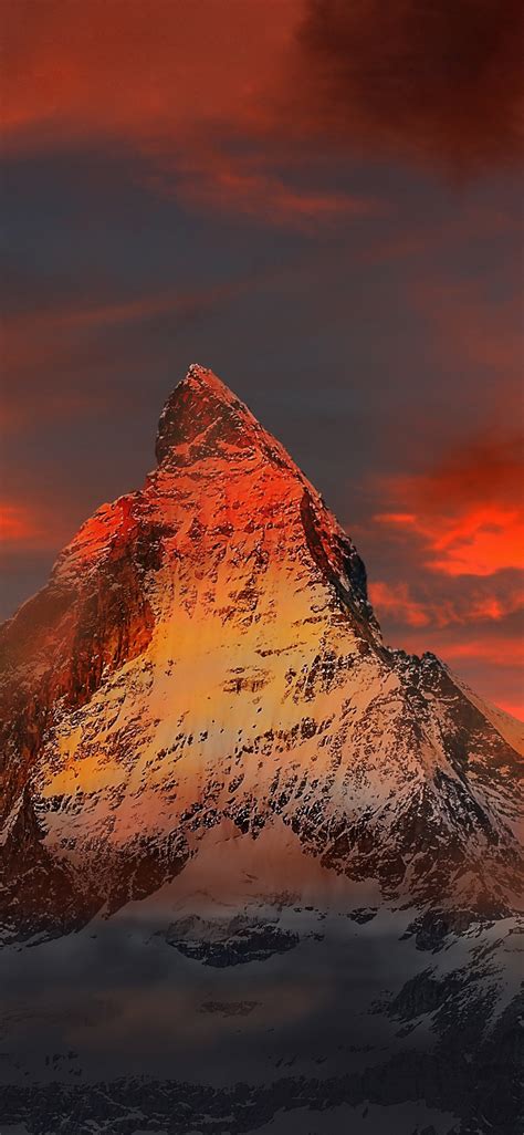 Download Wallpaper 1125x2436 Matterhorn Sunset Clouds Mountains