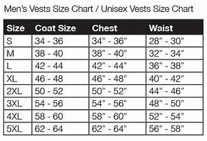 Size Chart Chart Mens Vest