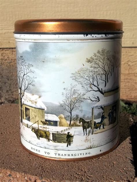 Vintage Thanksgiving Tin Currier And Ives Print Decoware Etsy Currier