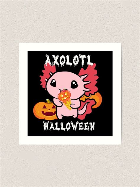 Axolotl Halloween Cute Axolotl Eating Pumpkin Ice Cream Costume Art
