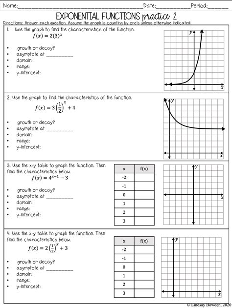 Graphing Exponential Functions Practice Worksheet