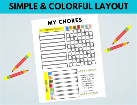 Printable Chore Chart For Kids With Christian Biblical Etsy