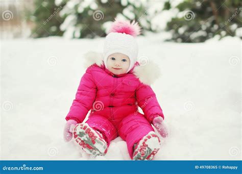 Little Baby On The Snow In The Winter Stock Image Image Of Childhood
