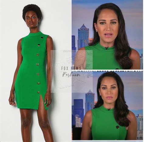Emily Compagnos Green Mock Neck Button Side Sheath Dress Worn On The