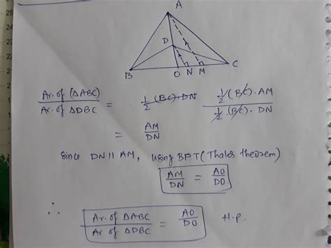 in the given figure abc and dbc are two triangles on the same base bc if ad intersects bc at