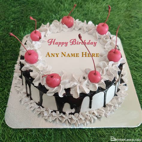 Cherry Birthday Cream Cake With Name Edit