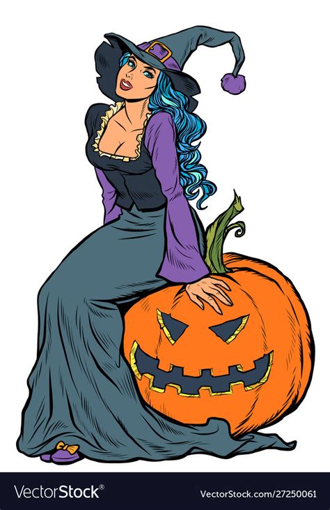 Halloween Witch Sitting On A Pumpkin Royalty Free Vector