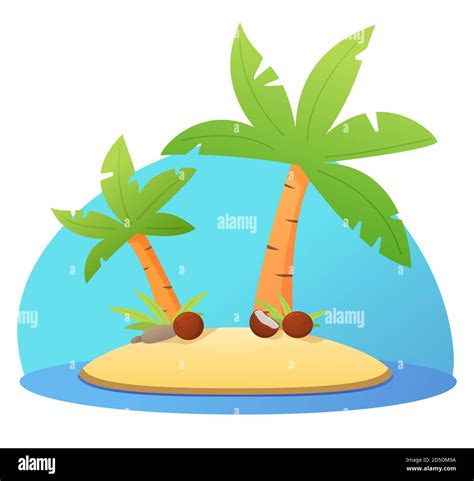Tropical Island With Palm Trees And Coconuts Sandy Beach Stock Vector