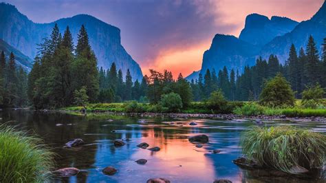 Download Landscape Nature Reflection Sunset Mountains River Yosemite