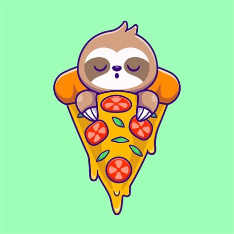 Premium Vector Cute Sloth Sleeping On Pizza Slice Cartoon Vector Icon