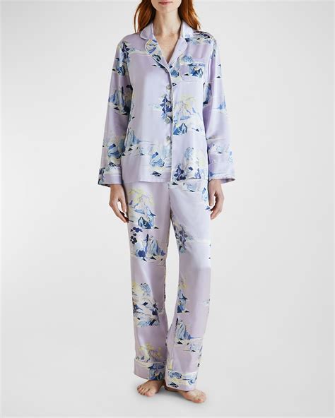Olivia Von Halle Lila Monkey Print Silk Pajama Set Neiman Marcus