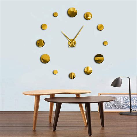 Aleko Frameless Modern Reflective Dot Diy Wall Clock Gold Large