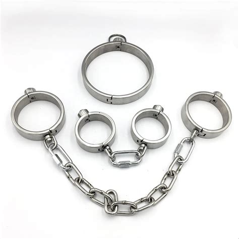 Stainless Steel Metal Handcuffs For Sex Bomdage Set Bdsm Kit Collar Sex