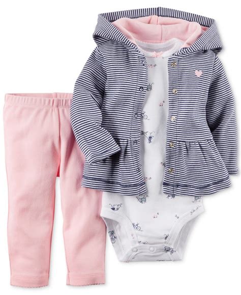 Carters Baby Girls 3 Piece Cardigan Bodysuit And Pants Set Kids