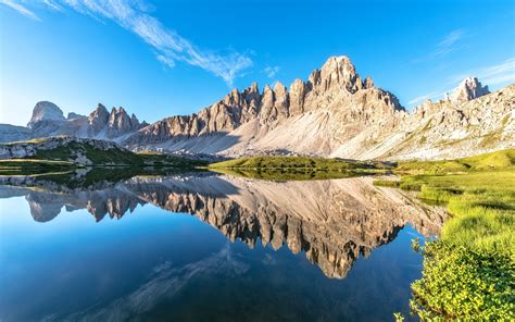 Wallpaper Dolomites Alps Lake Water Reflection