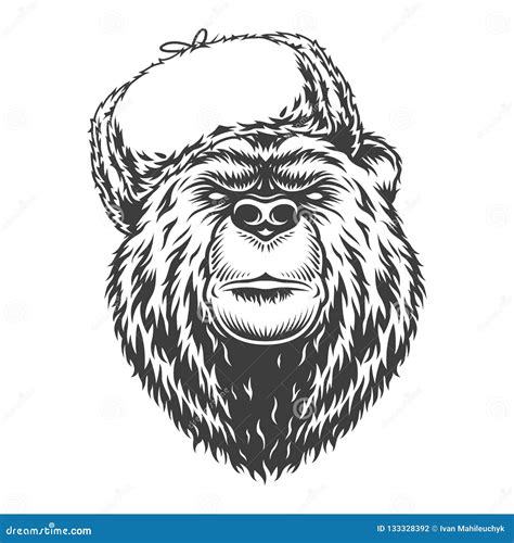 Vintage Monochrome Serious Russian Bear Stock Vector Illustration Of