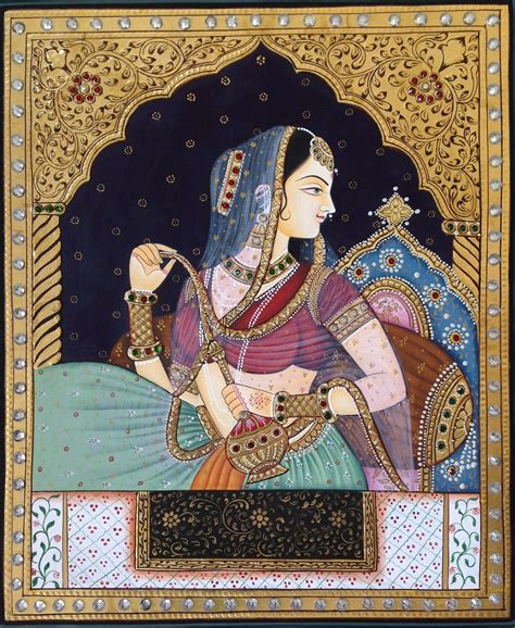 Indian Handmade Miniature Mughal Style Drawing Sketch Of A Women