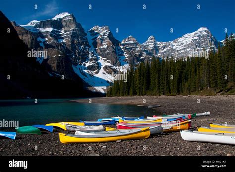 Wenkchemna Peaks With Moraine Lake Canoes Banff National Park Alberta