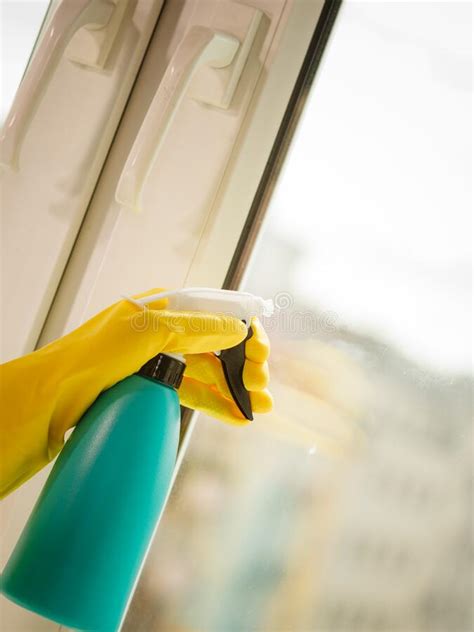 hand cleaning window at home using detergent rag stock image image of housework clean 179996057