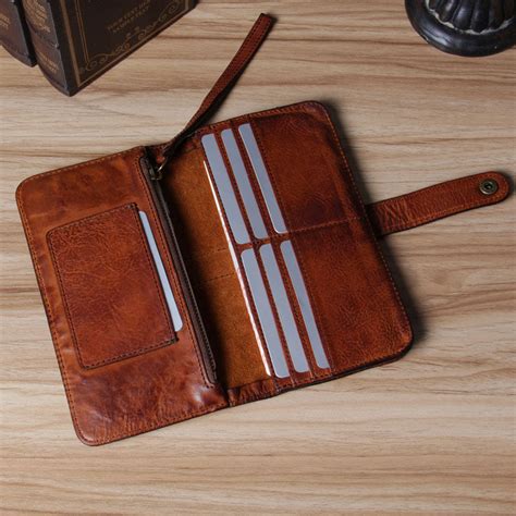 Cool Leather Mens Long Leather Wallet Bifold Vintage Brown Wallet For